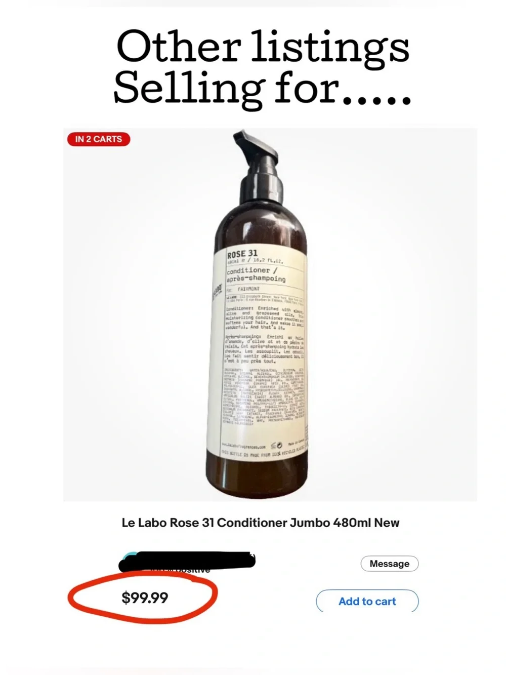 Le Labo Rose 31 Conditioner 16.2 oz 480ml Fairmont Hotel Full Size